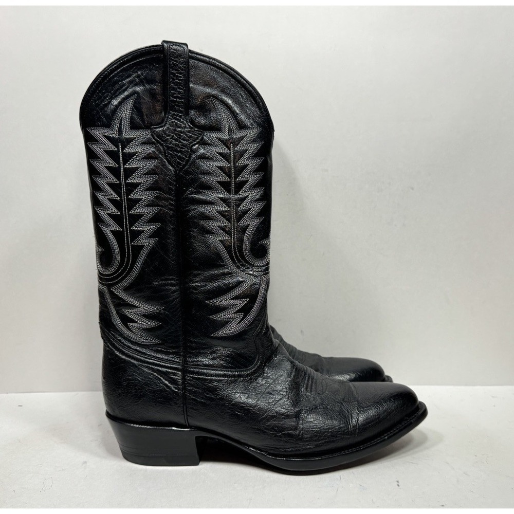 Ferrini‎ Ostrich Leather Boots Mens 10.5 EE Black Leather Western Vintage Cowboy